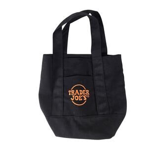 Trader Joes Mini Canvas Tote Black and Orange Extra Pocket Cute & Eco-Conscious